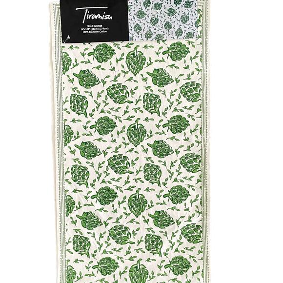 TIRAMISU 100% Premium Cotton Table Runner Green Dancing Artichoke 14 X 108 NEW - Picture 2 of 5